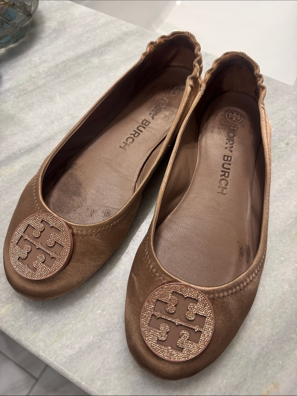 Tory Burch Metallic Rise Gold Mini Travel Ballet Flats